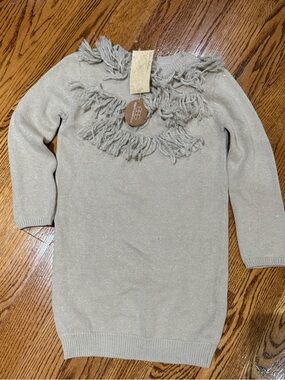 Ecco Girls Cream Knit Fringe Sweater Dress
